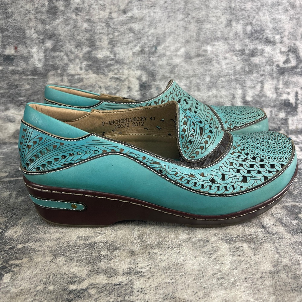 L'Artiste Spring Step Womens 41 Hanna Slip On Loafer Perforated Floral Turquoise - Picture 10 of 12